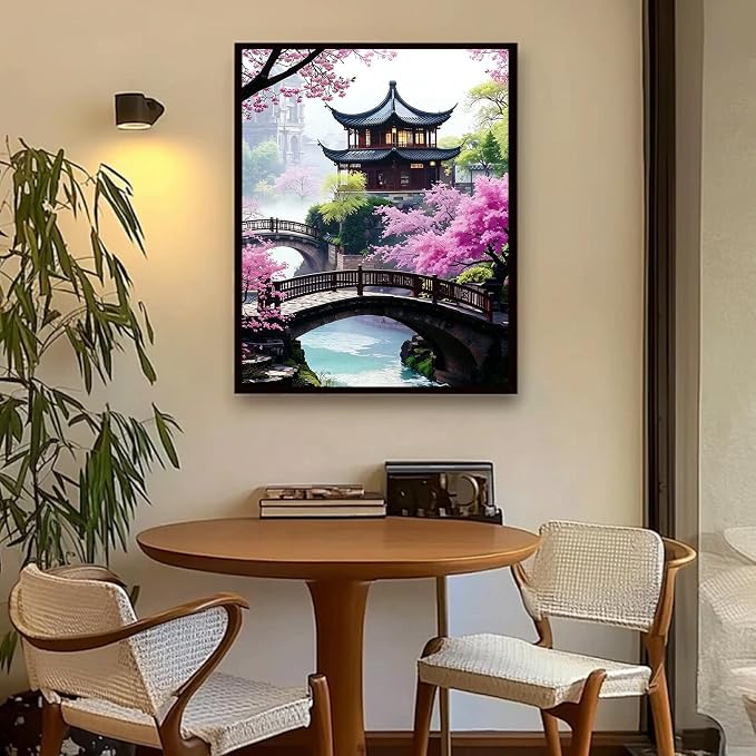 Cherry Blossom Paint by Numbers Kit for Adults with 32 Colors 16x20inch | Cherry Blossom Paint by Number Adult, Japanese Scenery Painting by Numbers for Adults, Expert Level DIY Acrylic Paint Kit