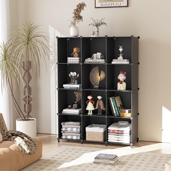 AWTATOS 12 Cube Storage Organizer, Closet Organizer Storage Shelves, Black