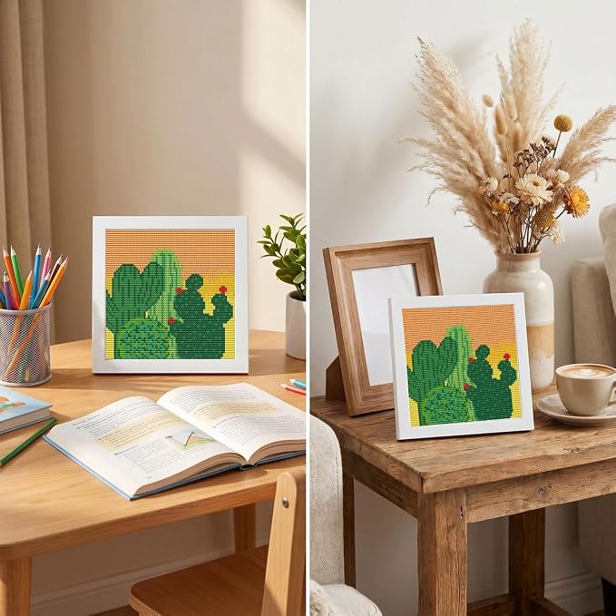 WUSARPLY Cactus Stamped Cross Stitch Kits for Beginners Adults with Framed | Succulents Needlepoint Counted Cross Stitch Kits for Beginners Adults with Framed Embroidery Kits Arts and Crafts 6x6 inch