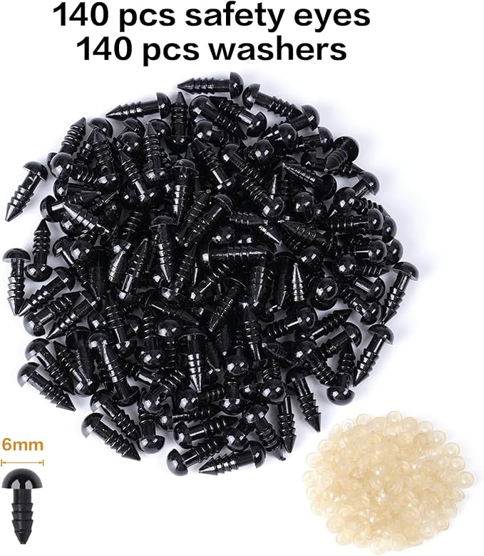 XKDOUS 6mm Safety Eyes, 280pcs Crochet Eyes for Amigurumi | Safety Eyes for Crocheting，Stuffed Animal Doll Eyes for DIY Crafts