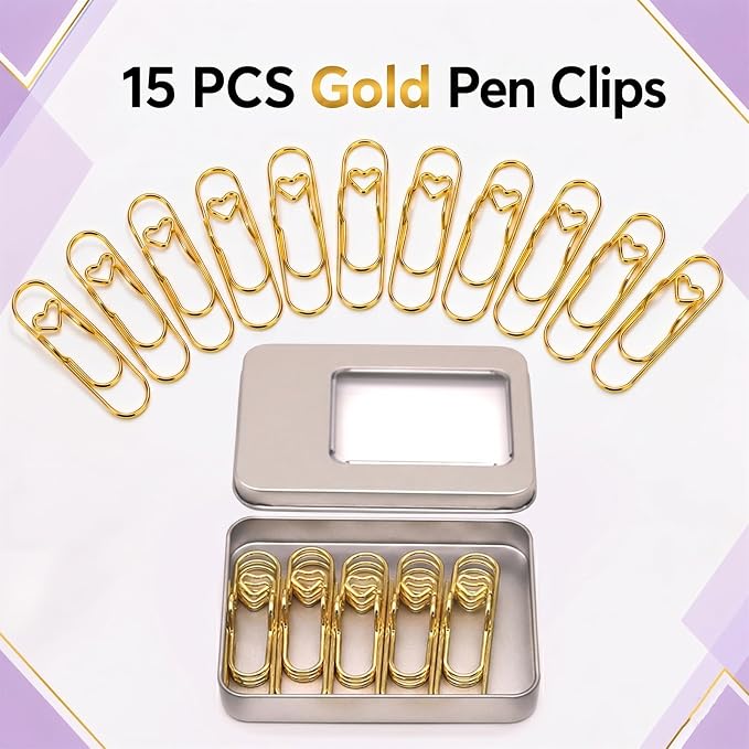 15 Pcs Metal Pen Holder Clips for Notebook, Planner Accessorie