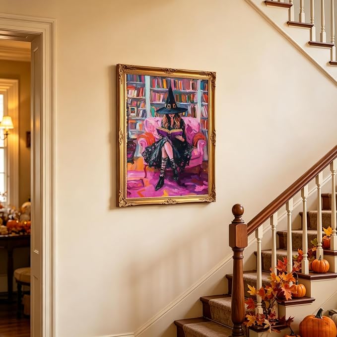 Halloween Witch Book Paint by Numbers Kit for Adults Beginners 12x16In | Easy Adult Paint by Number Kits On Canvas, DIY Acrylic Oil Painting Kits for Halloween Home Wall Decor