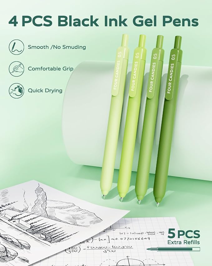 Four Candies Green School Supplies with Case College Essentials