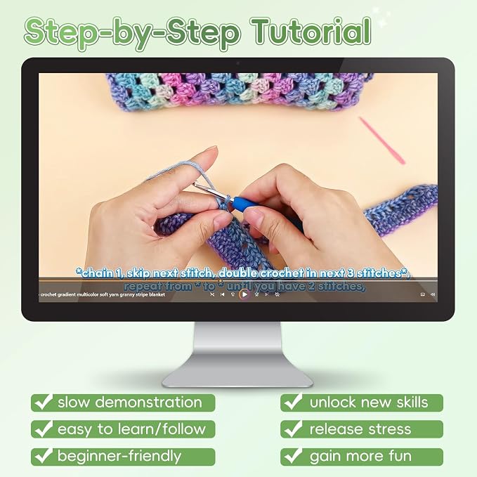 Aeelike Crochet Blanket Kit for Beginners, Easy Crochet Kit, Green Gradient