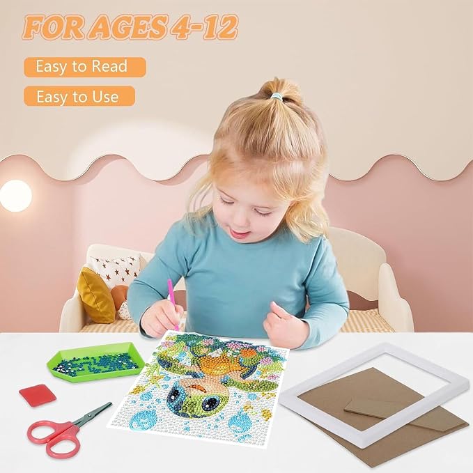 cviokrdu 4 PCS Diamond Art Kits for Kids, Animals Diamond Art for Kids Ages 4 8 12, Cute Turtles Cats Dogs Axolotl Gem Art Kit Crafts Beginners for Gift Home Wall Decor (6x6inch)