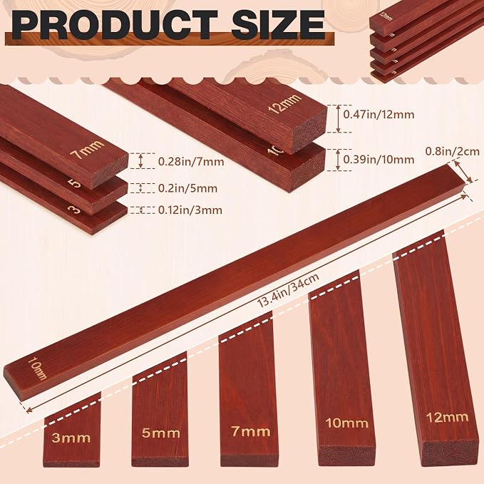 Sasylvia 10 Pcs Clay Pottery Rolling Pin Guides,5 Size,Reddish Brown | Wooden, Teaching Rolling Mud Stick Guide, Polymer Clay Depth Thickness Guide, Pottery Mudboard Tool