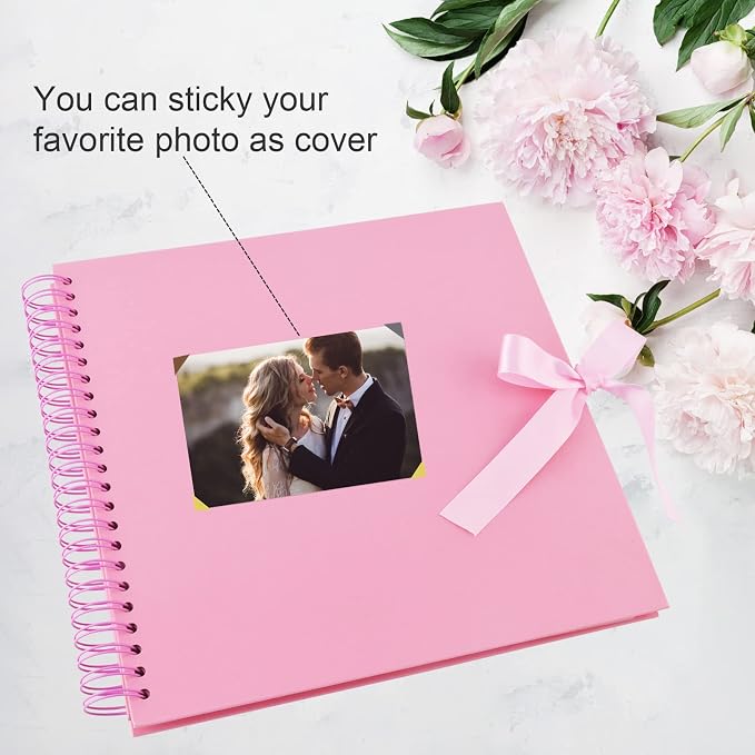 GOTIDEAL 12 x 12 Inch Scrapbook Album with 10 Metallic Markers, Pink | 80 Pages Craft Paper Photo Album for Wedding and Anniversary, Family DIY Photo Album with Scrapbooking Stickers Corners