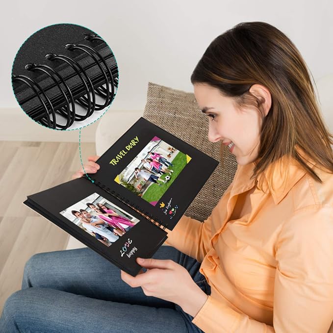 EVNEED 11.5 x 8.5 Inch Scrapbook Photo Album,Wedding Guest Book Anniversary Memory Scrapbooking,Wedding Photo Album with DIY Accessories Kit for Craft Paper DIY,80 Pages (40 Sheets),Black