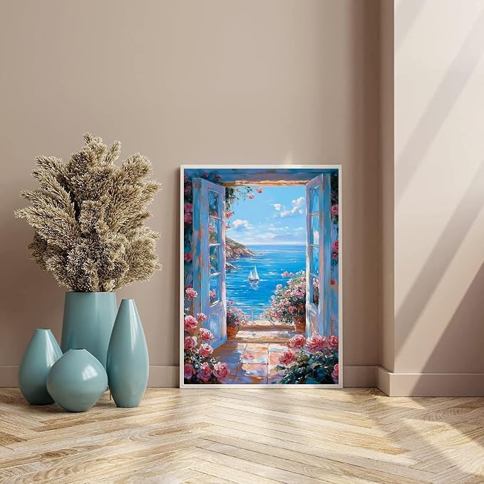 YarnMate Scenery Paint by Numbers for Adults,Landscape Beach Paint by Number for Adults Beginner,Easy Acrylic Paint by Number on Canvas for Relax and Home Wall Decor 16X20 Inch (Without Frame)