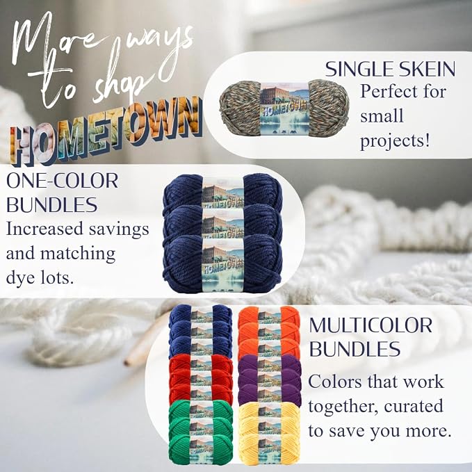 Lion Brand Yarn 135-108I Hometown Yarn, Washington Denim (1 skein) | Super Bulky Acrylic Fiber for Warm Crochet Blankets, Knit Winter Hats, Chunky Cardigans, Soft Scarves, Weaving