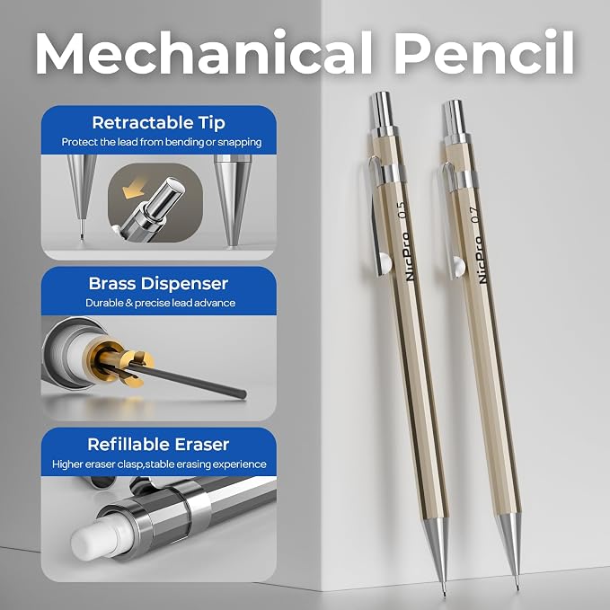 Nicpro 21PCS Professional Drafting Tools & Geometry Set with Case | Architect Compass & Protractor Set, Metal Pencils Pens, Scale Metal Ruler, 5 Drawing Templates for Interior House Plan Design