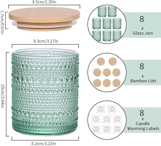DARJEN 8 Pcs 14oz Glass Candle Jars with Lids, Candle Tins-Green | 14oz Capacity, Thick Heat-Resistant Glass, Safe for Hot Wax Pouring, Ideal for DIY & Gifts