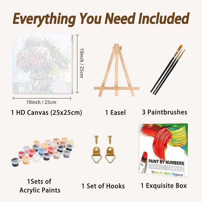 AUKELHJ Framed Paint by Numbers Kit for Adults, Hydrangea, 10x10 inch