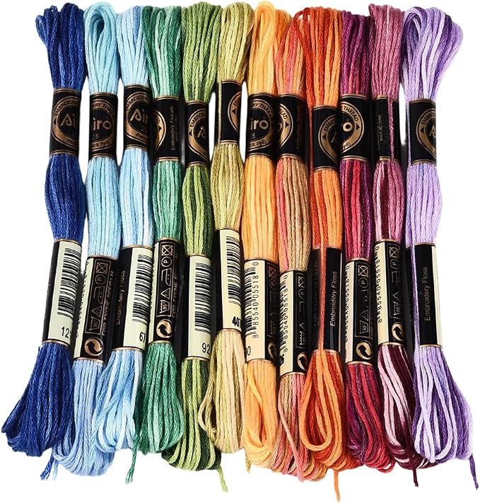 12 Skeins 105 Yards Colorful Cross Stitch Floss Embroidery Threads Polyester Friendship Yarn Rainbow 6 Ply Embroidered String for Sewing Making Bracelets Clothes Stitching Decor Craft DIY