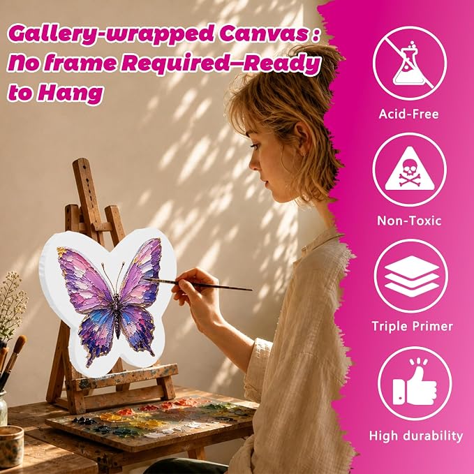 3Pack Stretched Blank Canvas for Painting with Circle, Heart, Butterfly