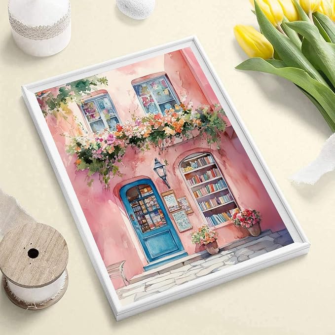 DAZZLEDOTS Pink Bookshop Diamond Art Kit for Adults, DIY Diamond Painting