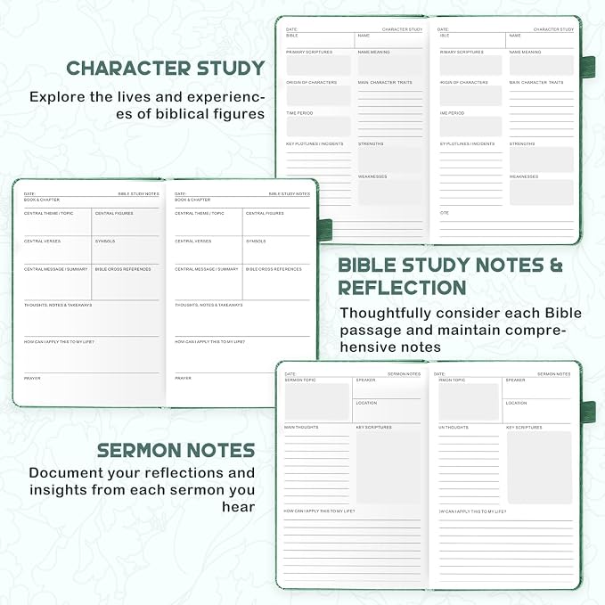 Bible Study Journal & Kit for Women - Christian Prayer Notebook with Sermon Notes | Bible Study Supplies, Devotional Workbook, Verse Tracker & Reflection Log | Premium Leather Cover Gifts, Pine Green