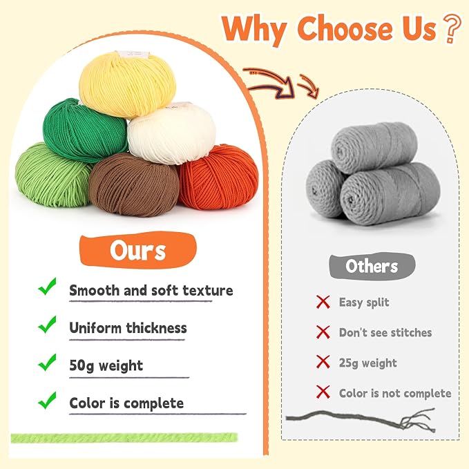 Katech Cotton Acrylic Blend Yarn for Crocheting-Crochet Yarn Set (Orange | 55% Cotton 45% Acrylic#3 DK (Light)-Super Soft Milk Cotton Yarn-Great Crochet and Knitting Starter Kit for Colorful Craft