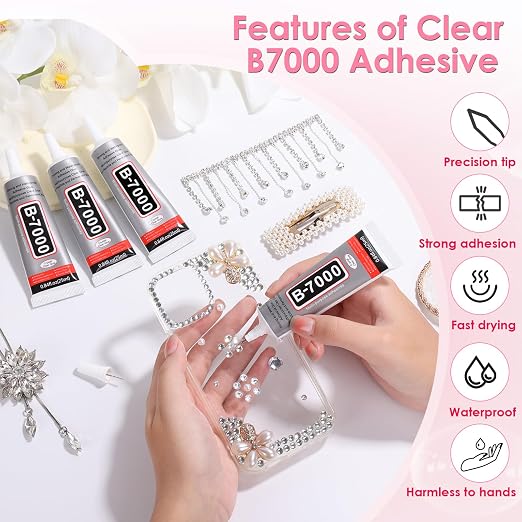 B-7000 Jewelry Glue Clear, 4 PCS 25ML Rhinestone Adhesive with Precision Tip for Paper Crafts, Card Making, Jewelry Stone, Metal, Nail Art, All Purpose
