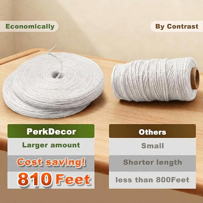 810FT Natural Jute Twine String Bulk Hemp Rope Cord for Crafts Gardening Gift Wrapping Wedding Décor Packing Material Burlap Ribbon Christmas Knitting Macrame Decoration (White 2mm* 810ft)