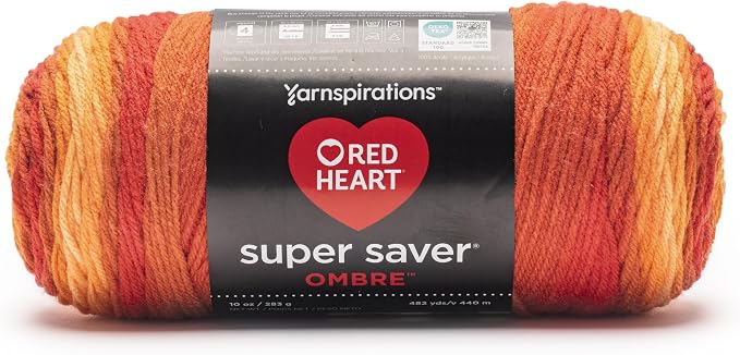 Red Heart Super Saver Ombre Yarn for Crocheting, Marigold, 2-Pack | #4 Medium Worsted Weight 100% Acrylic Ombre Yarn for Blankets, Scarves, Hats, and Sweaters, 482 yards, 283g/10oz