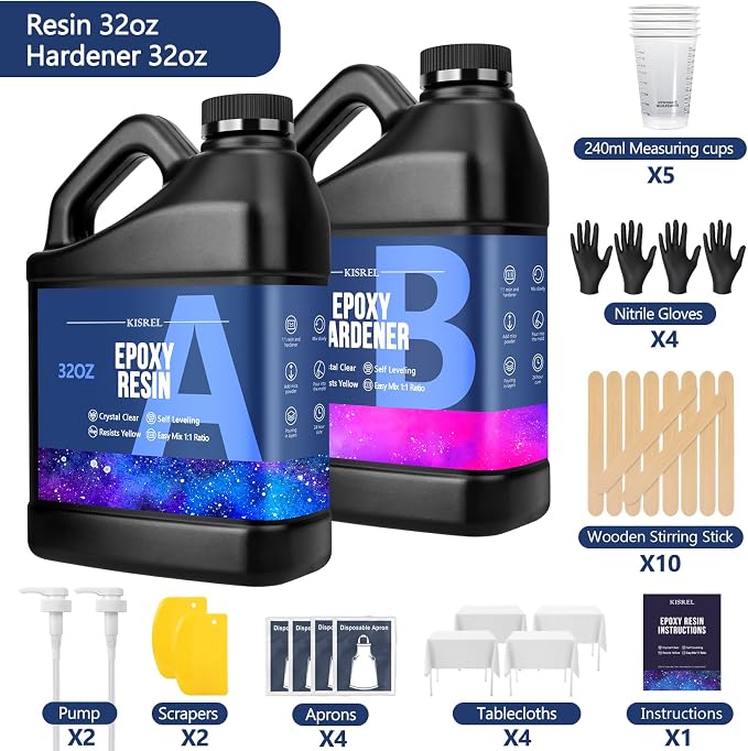 64OZ Epoxy Resin Kit, Clear Resin No Yellowing No Bubble for Molds & Craft | Clear Epoxy Resin Kit ,Casting Resina for Jewelry Making, Wood & Molds(32OZ x 2)