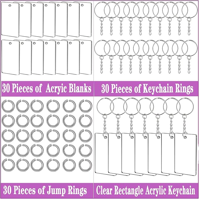 90 Pieces Clear Acrylic Keychain Blanks Rectangle