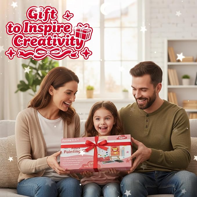 Falling in Art 52 Pcs Acrylic Paint Set with Table Easel, Red | Art Painting Kit with Paints, Canvas Panels, Paintbrushes, Canvas Supplies Kit for Kids, Adults, Beginners, and Artists