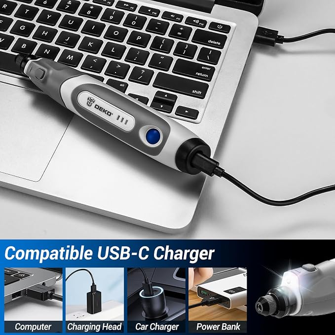 Mini Cordless Rotary Tool:DEKOPRO 3.7V Rotary Tool Variable Speed Display with Type-C Charging, Power Rotary Tool with 70 Accessories for Sanding, Engraving, Polishing, Drilling, Cutting, DIY (Blue)