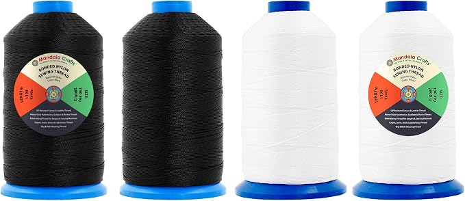 Mandala Crafts Size 92 280D T90 Black White Bonded Nylon Thread, 4400 YDs