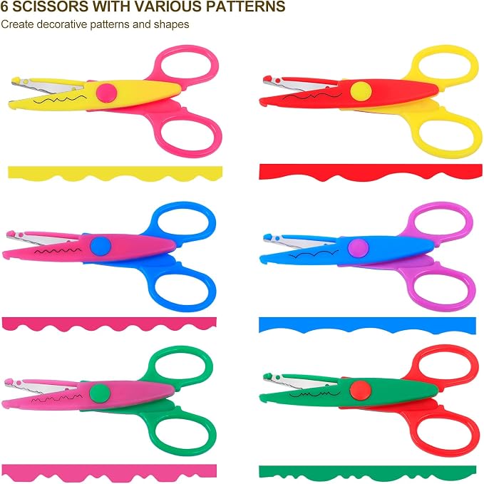 UCEC Craft Scissors Decorative Edge, 6 Pack, Bright Zig Zag Scissors