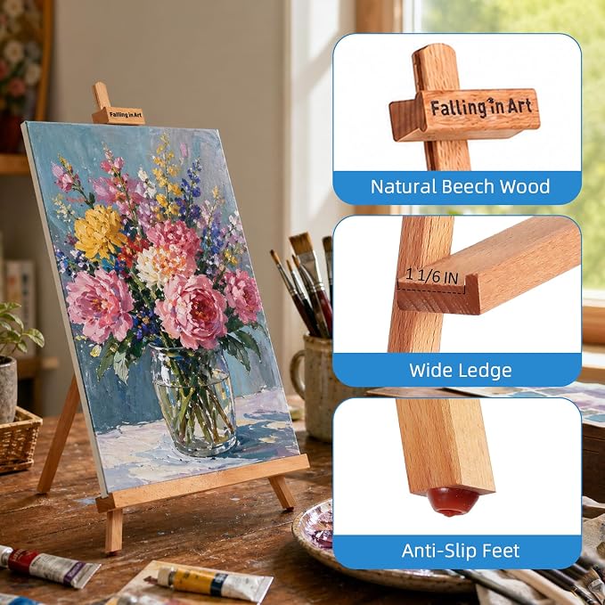 4 Pack Beechwood 25’’ Tabletop Easel Display Stand Set for Painting | Holding Canvas Up to 22 1/2 Inches High, Artist A-Frame Tripod with Rubber Feet, Portable Photo and Sign Holder