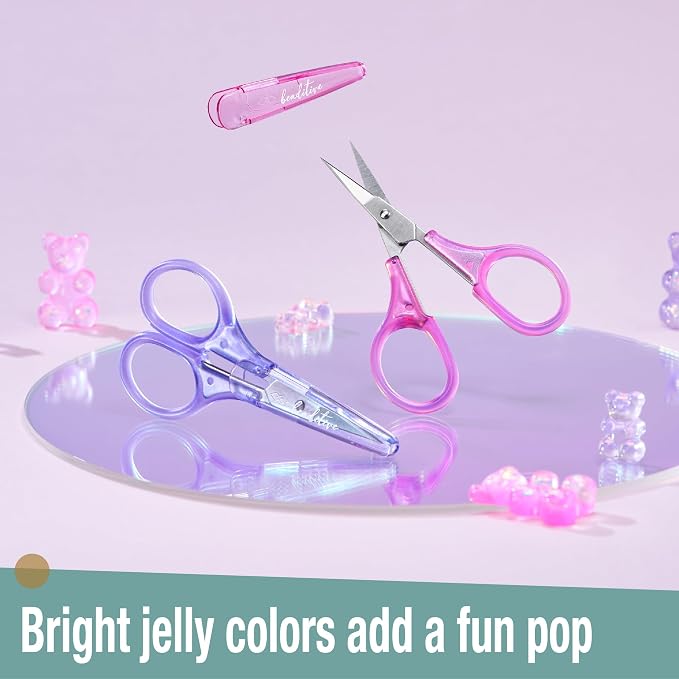 Beaditive Mini Craft Scissors Set (2-pc) - Portable 3.25" Small Detail Scissors with Fine Tip for Embroidery, Knitting & Paper Cutting - Ultra-Sharp with Protective Cap (Jelly Colors)