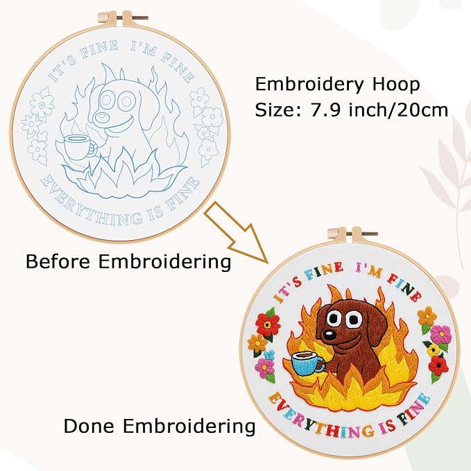 Nuberlic Cute Dog Embroidery Kits for Beginner Adults Cross Stitch Kit with Funny Animal Pattern Include Cloth Hoops Threads Needles