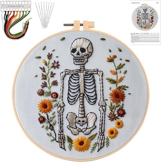 YOUDRN Halloween Embroidery Kit, Skeleton Halloween Cross Stitch Kit