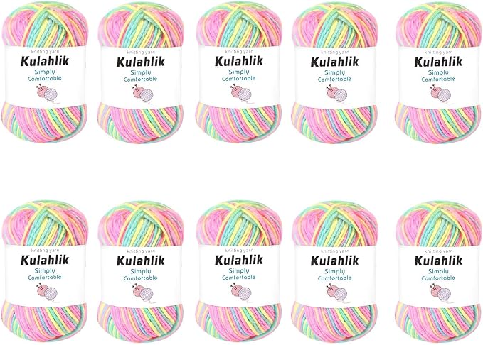 500g(10x50g) Acrylic Yarn for Crocheting and Knitting, Colorful Gradient Yarn Thread, 10 Rolls Skeins, Multicolor Hilo Acrílico, Perfect for DIY Crafts Project