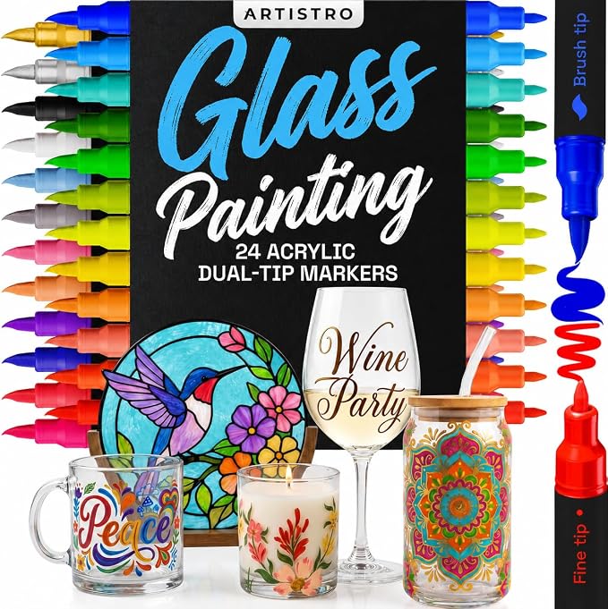 ARTISTRO 24 Glass Acrylic Paint Marker Pens - Glass Painting Kit