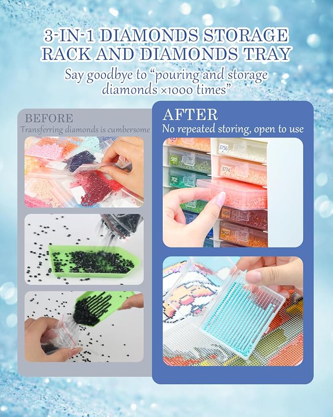Foreveryoung 3-in-1 Diamond Art Tray Set, Container, Trays & Rack, 20 PCS
