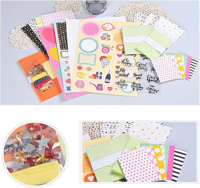 Huralona Greeting Card Making Supplies Envelope Kit Gift Anniversary Craft | Handmade DIY Card Kits 16 Cards 16 Envelopes with Accessories for Birthday Thanksgiving Christmas Wedding Invitation