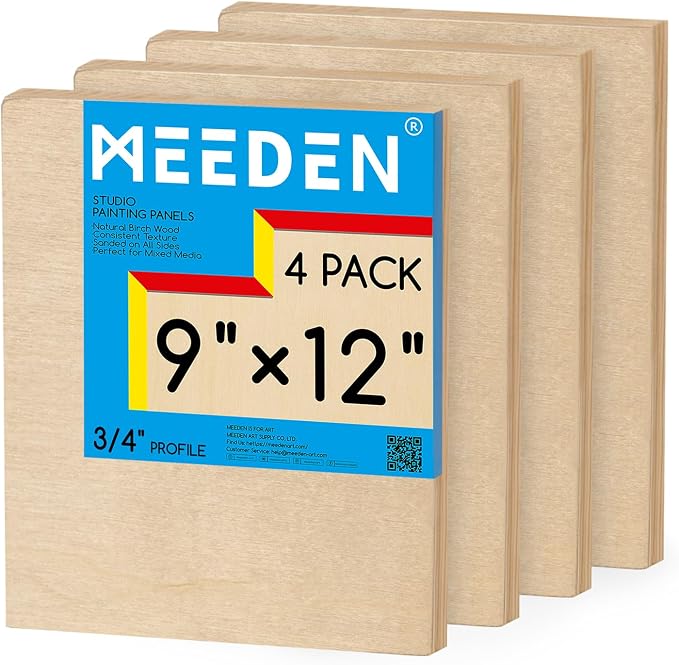 MEEDEN Unfinished Wood Canvas Board:9x12 Canvas Panel Pack of 4