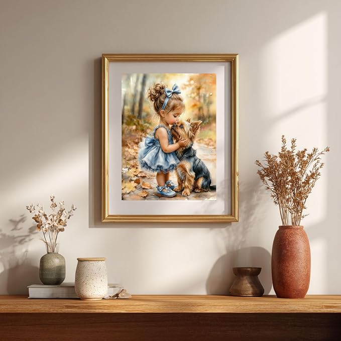 Gemozaic Girl and Dog Paint by Numbers Kit for Adults, 16x20 in, Unframed | Cute Yorkshire Paint by Number for Adults, DIY Acrylic Yorkie Numbers Painting, Color by Number for Home, Wall Decor, Gift