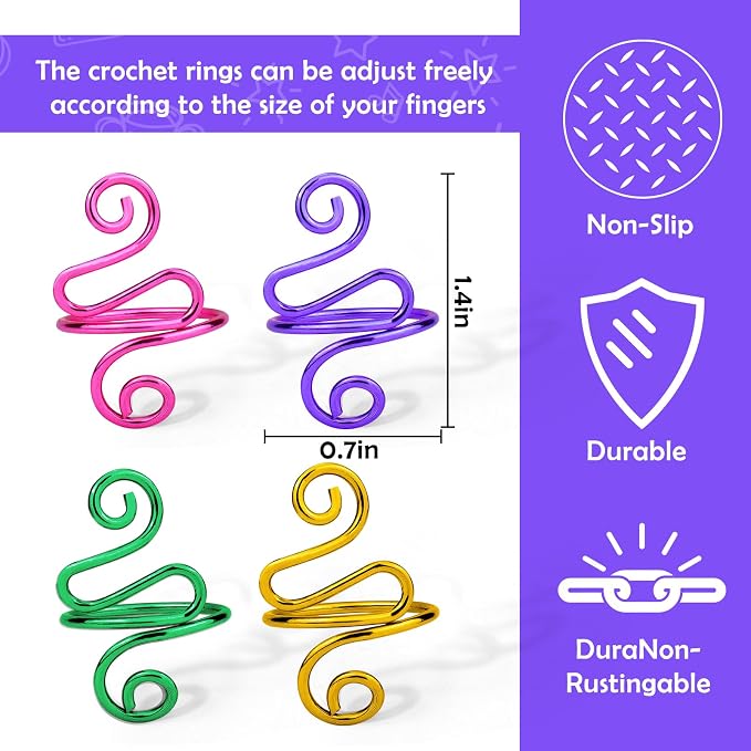 Vodolo 4PCS Gold Adjustable Yarn Tension Ring for Crocheting, Peacock Shape Knitting Loop Open Finger Ring, Mother Grandma Thanksgiving Presents, Finger Yarn Guide Crochet Accessories