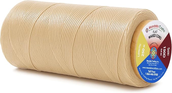 Mandala Crafts 150D 0.8mm Natural Flat Waxed Thread for Leather Sewing