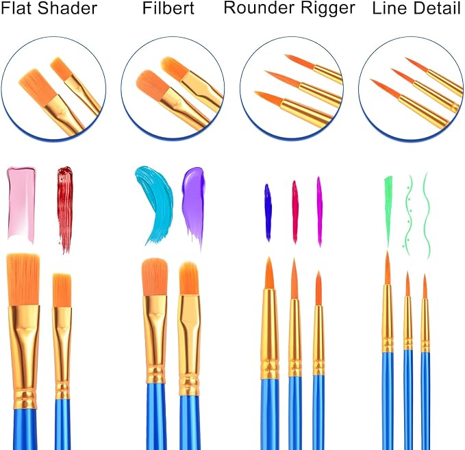 ESRICH 60PCS Paint Brushes, Paint Brush for Acrylic Painting | Artist Paintbrushes for Oil Watercolor, Body Face Rock Canvas, Small Paint Brushes for Kids, Blue