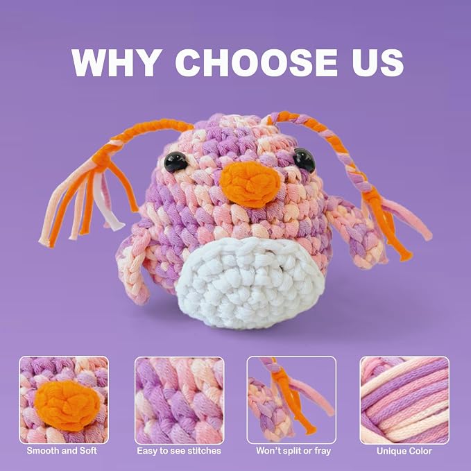3 * 50g/1.76oz Yarn for Crocheting and Knitting, 3 * 60yds Beginner Yarn with Easy-to-See Stitches; Worsted-Weight Medium #4;Amigurumi-Friendly Crochet Kit(Lavender+Orange+Blue Sky)