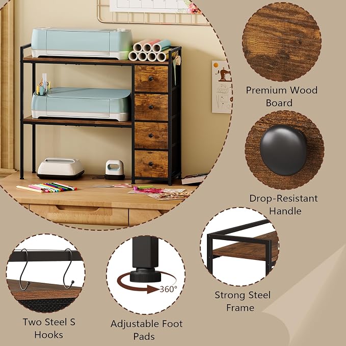VENNQD Desktop Shelf Stand Compatible with Cricut Maker and Cricut Explore Air Series Stand Legs, Craft Desk Accessories and Space Organizer (Rustic Brown)