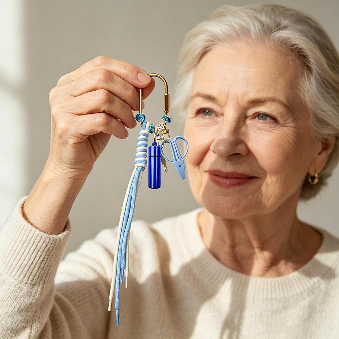 MAGNEECH Needlepoint Keychain Kit, Needlepoint Bag with Mini Embroidery Scissors, Needle Threader, Needle Holder Tube & Gold Keyring, Portable Cross Stitch Sewing DIY Crafts (Blue)