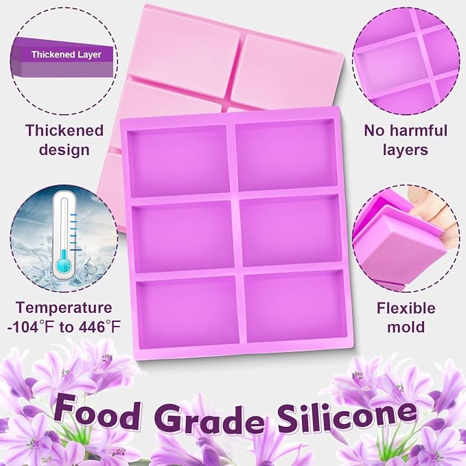 Walfos Silicone Soap Molds,Rectangle Mold 6 Cavities,Non-Stick,4 Pack