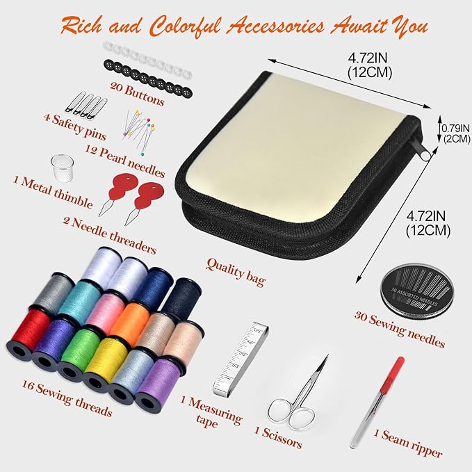 Sewing Kit Gifts for Grandma, Mom, Friend, Traveler, Adults, Beginner, Emergency,Sewing Supplies Accessories with Scissors,Sewing Needles Thimble, Thread,Tape Measure etc (Very Light Mocha Brown, S)