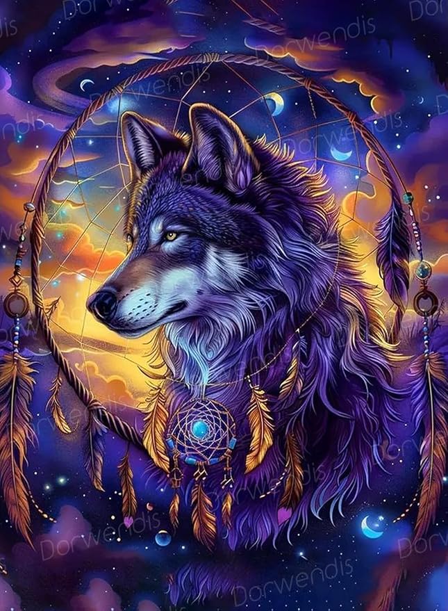 Dorwendis Wolf Diamond Art Kits for Adults, 5D Wolf Diamond Painting Kits for Adults, DIY Round Full Drill Diamond Art Craft for Home Wall Decor 12x16inch